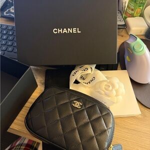 CHANEL Caviar Leather Quilted Black Cosmetic Pouch